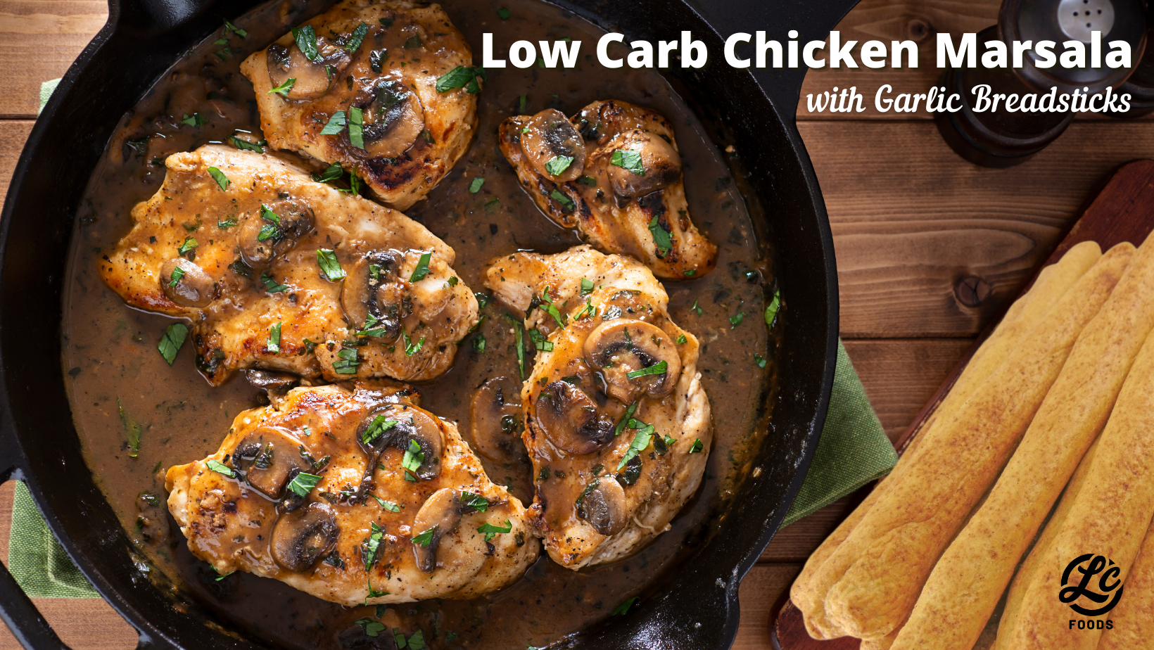 Thumbnail for Low Carb Chicken Marsala with Garlic Breadsticks