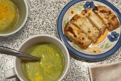 Thumbnail for Easy Keto Broccoli and Cheese Soup with Cheesy Garlic Toast Fingers